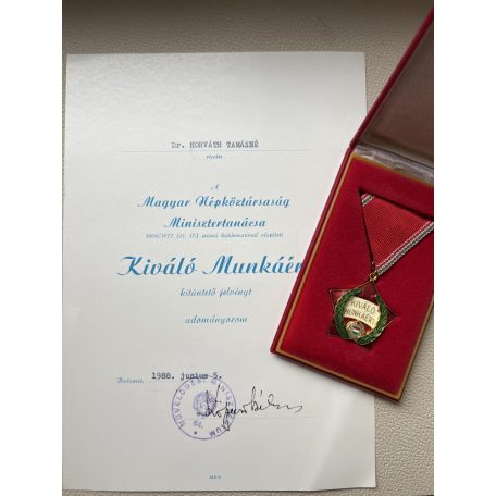 Hungarian Medal for Excellent Work with Award certificate, Original signature of Béla Köpeczi minister of Education