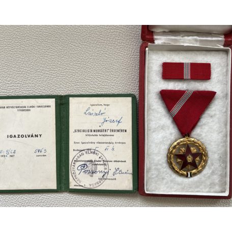 Hungarian Socialist Work Merit Medal 1954 with award certificate