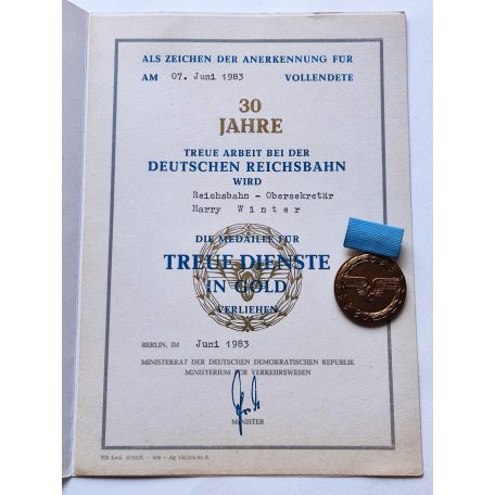 East Germany DDR Medal for Faithful Service in German Reichsbahn in Gold