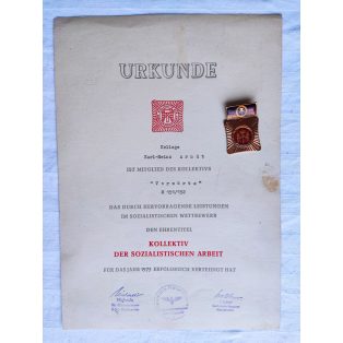   East Germany DDR Learning and Living Socialist Work Medal with award certificate
