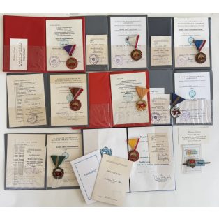   Hungarian Large 9 medal & badge lot with award folders to a senior Peoples Army NCO
