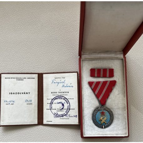 Hungarian Labour Merit Medal 1954 type with same year award certificate to a writer