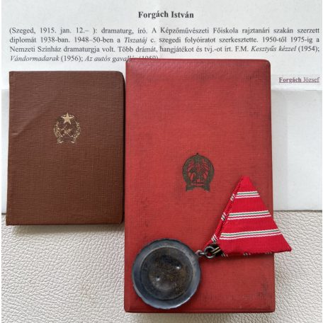 Hungarian Labour Merit Medal 1954 type with same year award certificate to a writer