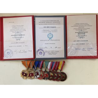  Hungarian 9 medals mounted medal bar w/ award certificates to a Peoples Army staff officer