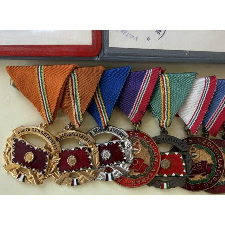 Hungarian 9 medals mounted medal bar w/ award certificates to a Peoples Army staff officer