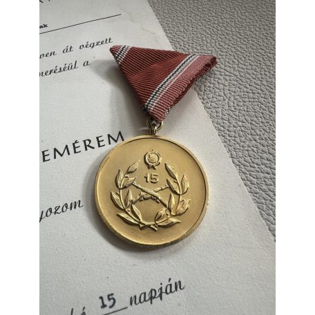 Hungarian 15 Years Defence Service Medal with award certificate