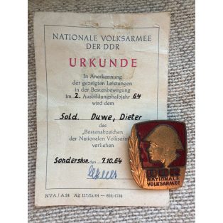   East German Excellent Soldier Badge of the VolksArmee with award certificate 1964