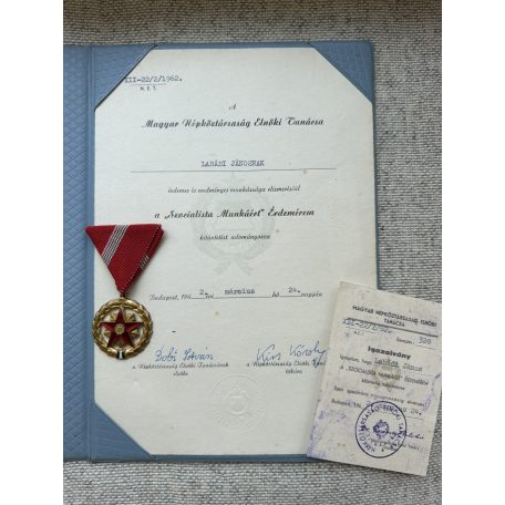 Hungarian Order of Socialist Work medal with award documents 1962