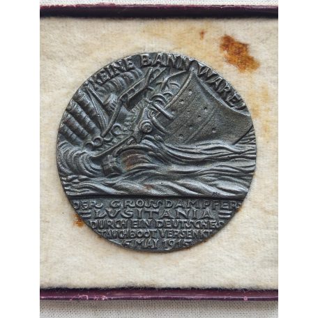 ww1 1915 Sinking of the Lusitania - German Medal in Box and Paper, rare