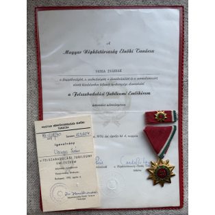   Hungarian WW2 Liberation medal with award certificates & ribbon bar 1945-1970