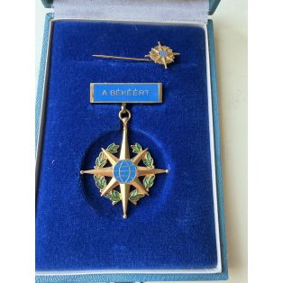   Hungarian “For the Peace” Merit badge, cased with miniature