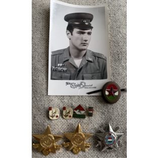   Hungarian Soldier professional Photo + badges he was wearing 1970s