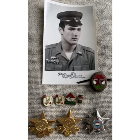 Hungarian Soldier professional Photo + badges he was wearing 1970s