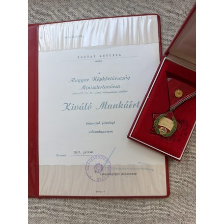 Hungarian Excellent Work Medal with Medical device &. Award certificate, Original signature of Minister of Health