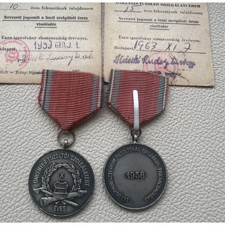 Hungarian Firefighter Fire Brigade Medal pair with award certificates