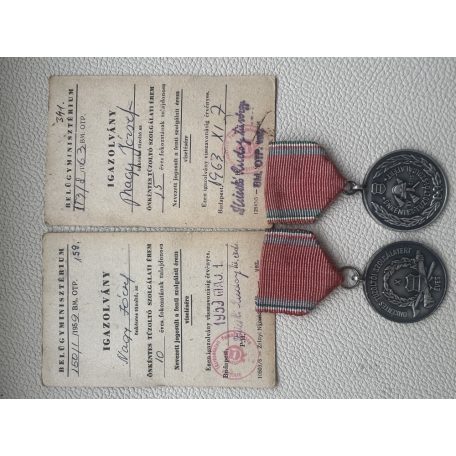 Hungarian Firefighter Fire Brigade Medal pair with award certificates