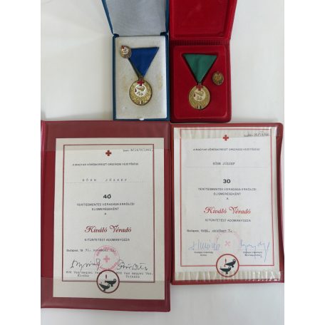 Hungarian Red Cross personal lot of 2 cased medal sets & award certificates