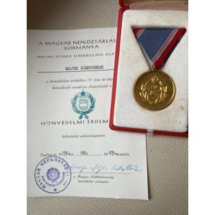   Hungarian cased 20 Years Defence Service Medal with matching award certificate