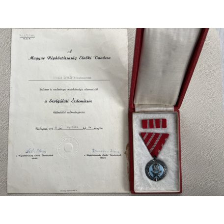 Hungarian Service Merit Medal 1954 type with award certificate