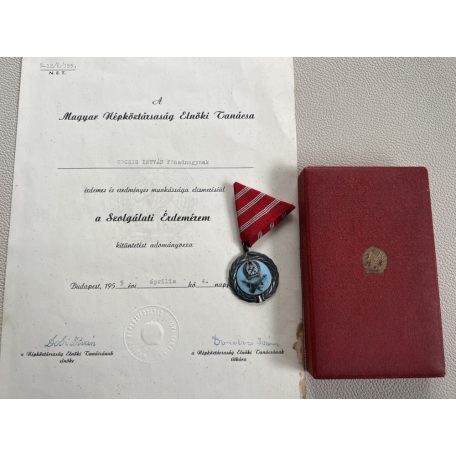 Hungarian Service Merit Medal 1954 type with award certificate