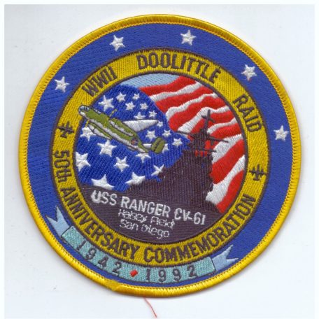 US Navy WWII Doolittle Raid USS Ranger 50 Year Commemorative PATCH 1942-92 