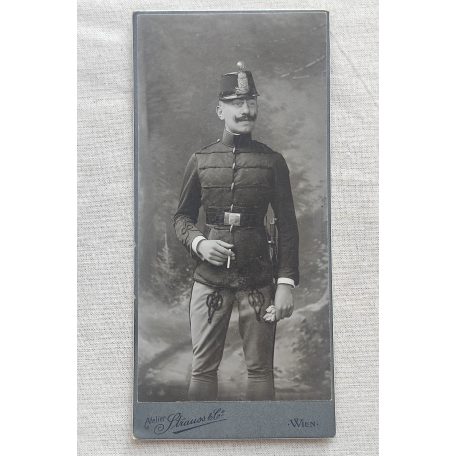 Austria-Hungary Super Cabinet Photo, CDV Hungarian Army officer with Belt Buckle, Cap Badge, Bayonet late 19th century